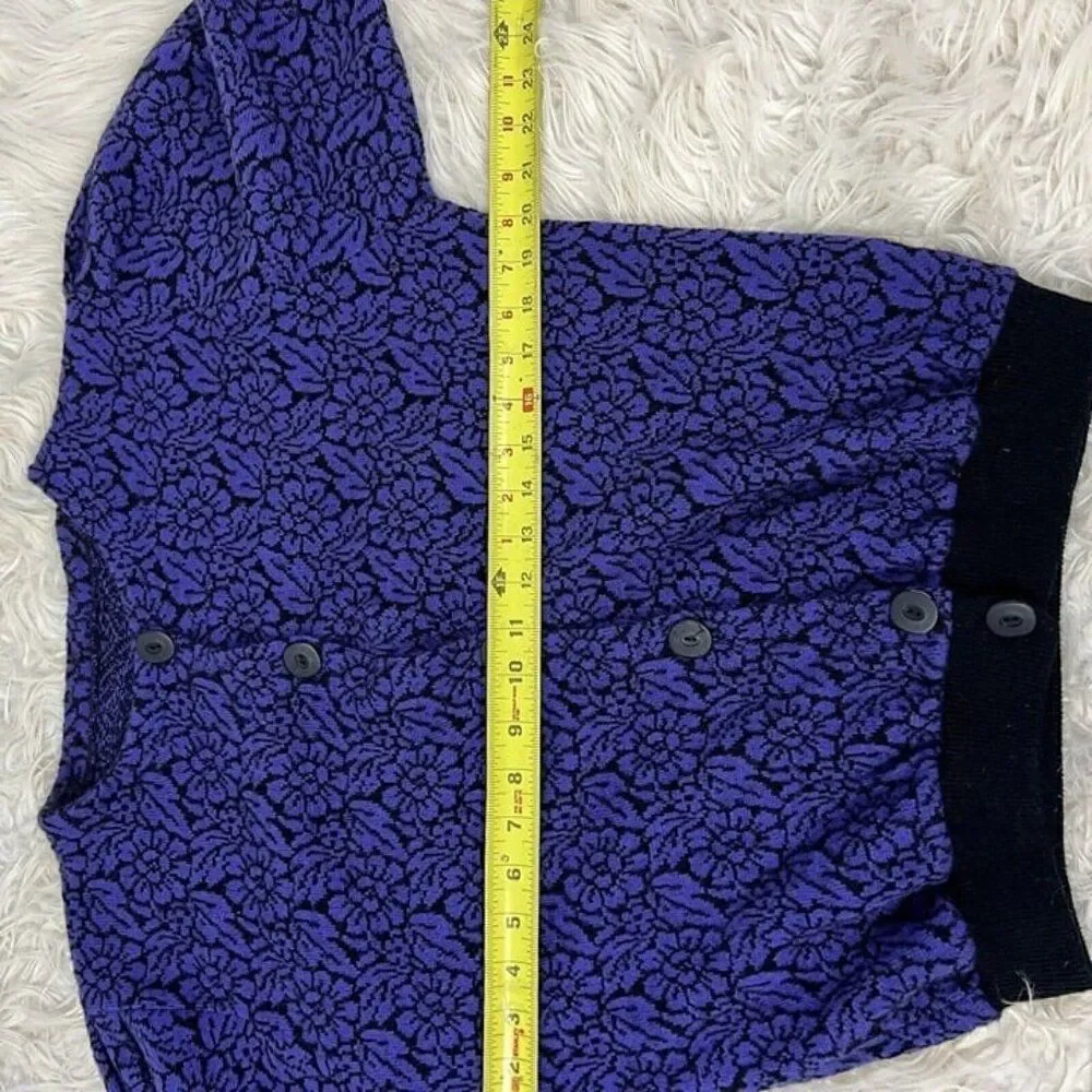 Vintage Womens Purple & Black Floral Mohair Button Front Cardigan Sweater Medium